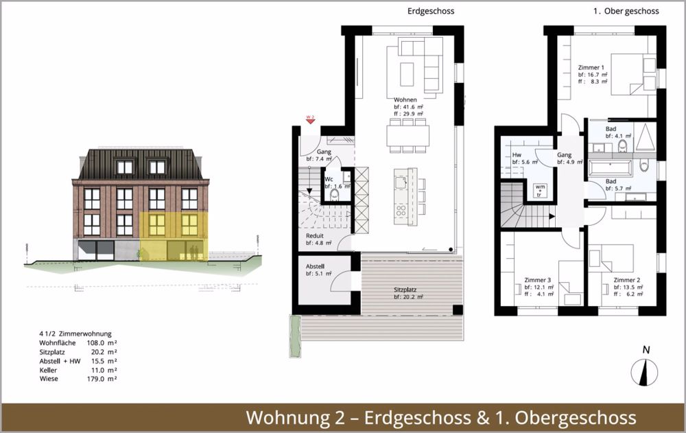 Grundriss Erdgeschoss-Maisonette-Wohnung Casa Wartegg