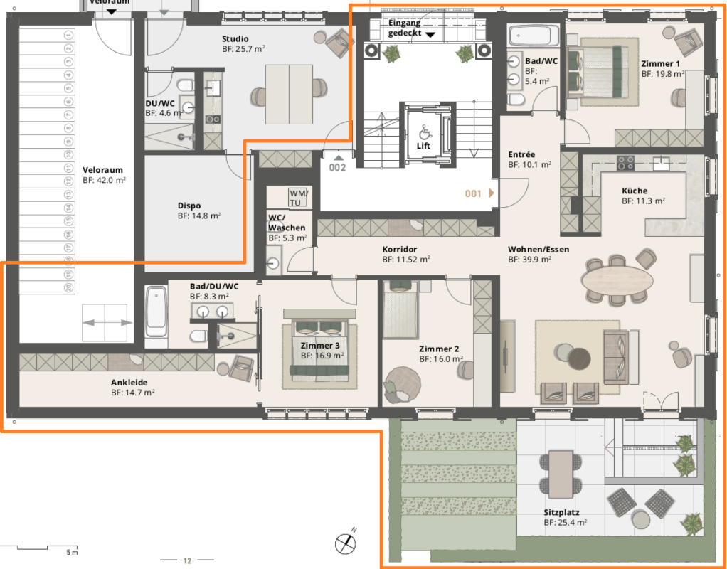 4.5 Zimmerwohnung 001 Grundriss