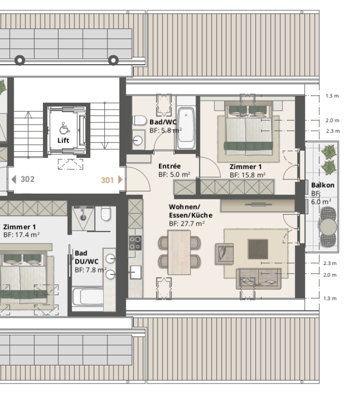 2.5 Zimmerwohnung 301 Grundriss Variant 1