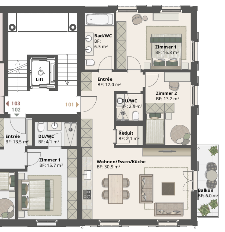 3.5 Zimmerwohnung 101 Grundriss